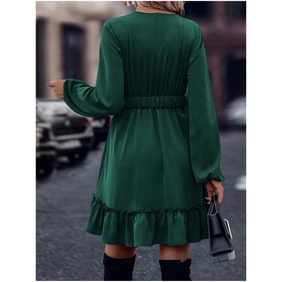 Luxe Green Ruffle Mini Holiday Party Mini Dress - Picture 3 of 3